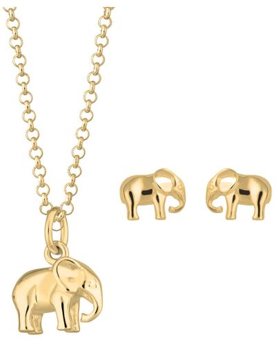 Lily Charmed Plated Elephant Necklace & Studs Jewelry Set - Metallic
