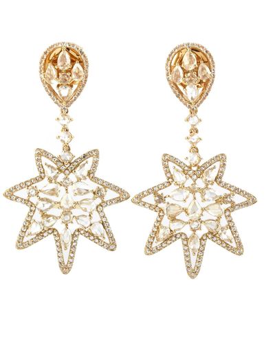 Artisan Solid Yellow Gold Star Diamond Dangle Earrings - Metallic
