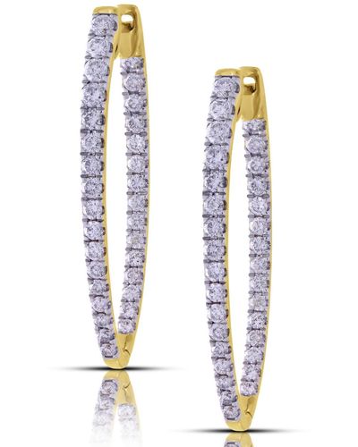 Artisan 18k Solid Yellow Gold With Natural Diamond Long Designer Hoop Earrings - Blue