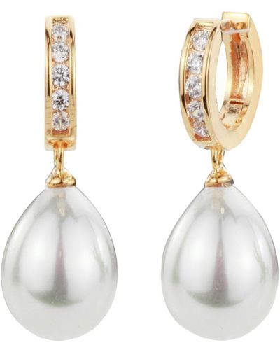 Emma Holland Jewellery Teardrop Pearl On Gold With Crystal Earrings - White