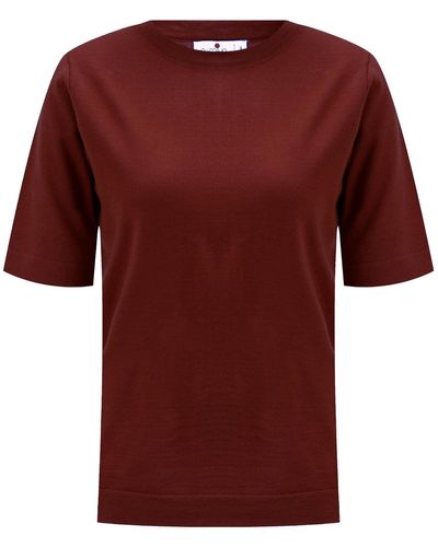 Peraluna Trine O-neck Fine Knit Merino Wool T-shirt - Red