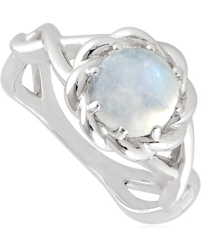 Artisan Natural Moonstone Band Ring 925 Sterling Silver Jewelry - Metallic