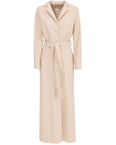 Julia Allert Ecru Long Button-up Eco-leather Trench - Natural