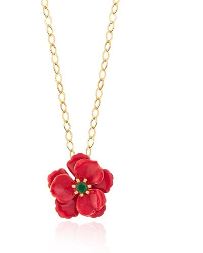Milou Jewelry Viola Flower Necklace - Red
