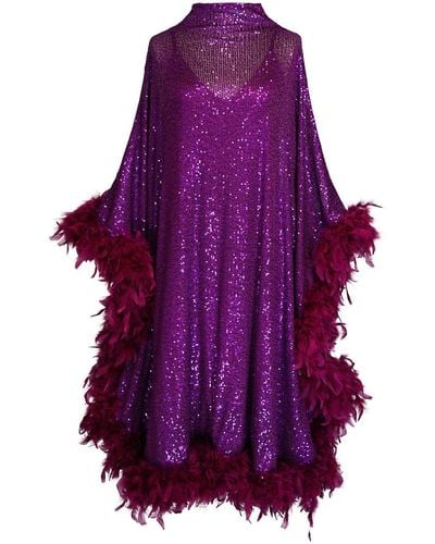 Jennafer Grace Electric Fuchsia Mockneck Sequin Caftan Kaftan Dress - Purple