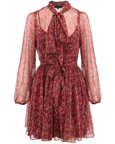 Framboise Angeline Mini Silk Print Dress - Red