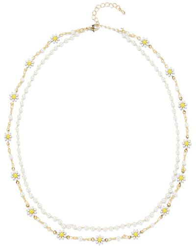 Undefined Jewelry Daisy Pearl Layered Necklace - Metallic
