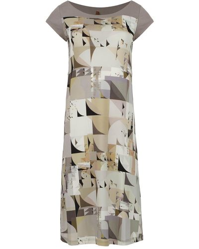 Conquista A Line Geometric Print Dress - Natural