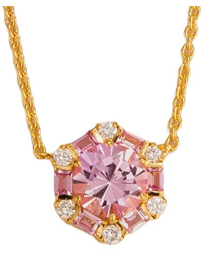 Juvetti Melba Gold Necklace With Pink Sapphire And Diamond