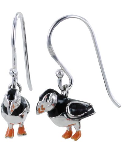 Reeves & Reeves Sterling Silver And Enamel Puffin Drop Earrings - White