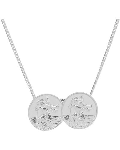 Katie Mullally Double St Christopher Necklace In - Metallic