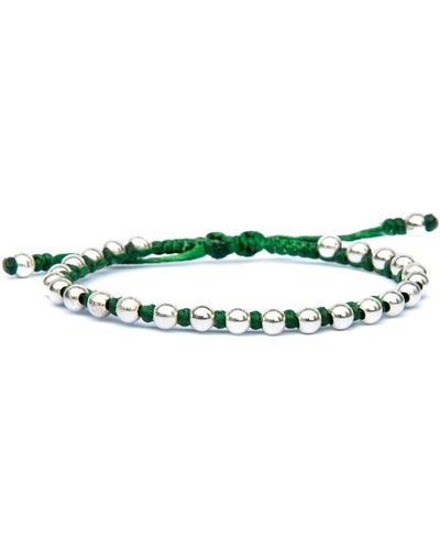 Harbour UK Bracelets Delicate Rope Friendship Bracelet With Sterling Silver Beads - Green
