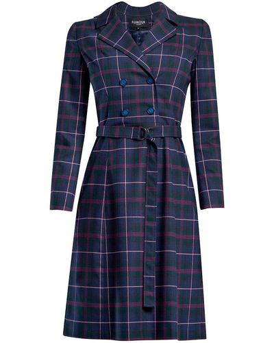 Rumour London Annabel Tartan Double-breasted Dress With Pleated Back - Blue