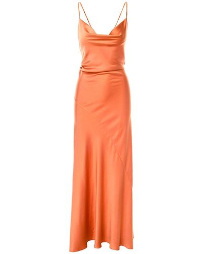 ROSERRY Tulum Cowl Neck Satin Ankle Dress In Orange