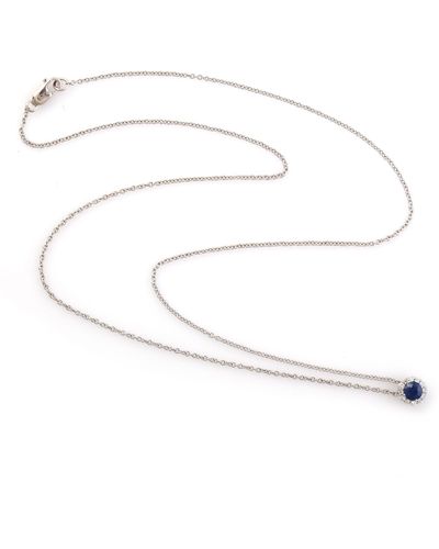 Artisan 14k White Gold In Natural Diamond & Blue Sapphire Designer Princess Necklace