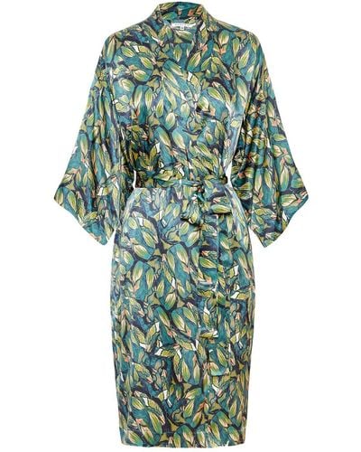 Genevie Bloomsbury Silk Kimono Robe - Green