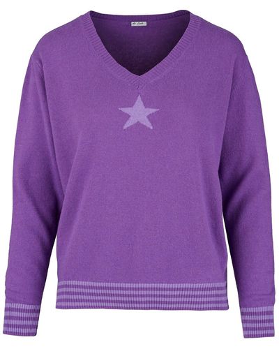 At Last Cashmere Mix Jumper In With Light Star & Stripes - Purple