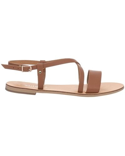 Ancientoo Flat Leather Sandals Rhea Tan - Brown