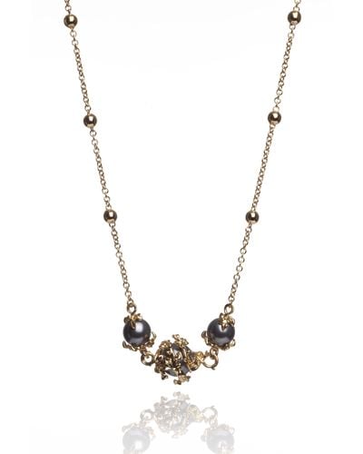 Kasun Three Dark Gray Pearls Necklace - Metallic
