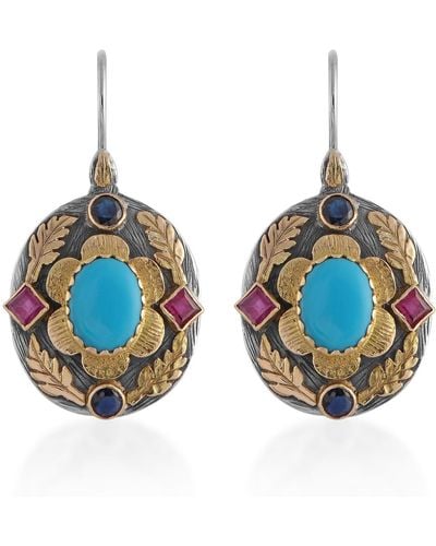 Emma Chapman Jewels Ishana Turquoise Ruby Sapphire Earrings - Blue