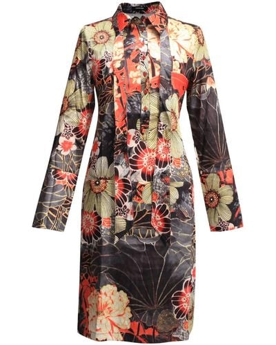 Smart and Joy Bow-tie Flower Print Shirt Dress - Red