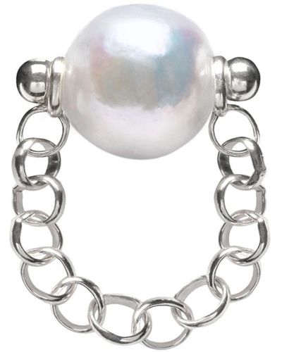 Ora Pearls Auria White Pearl Chain Ring - Metallic