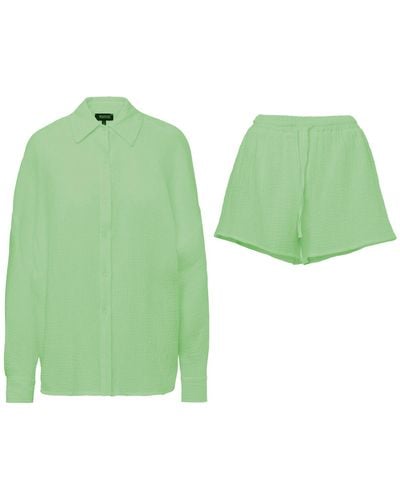 BLUZAT Matching Set With Shirt And Shorts - Green