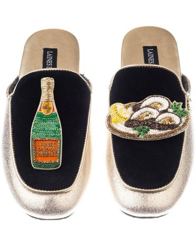 Laines London Classic Mules With Oysters & Champers Bottle Brooches - Multicolour