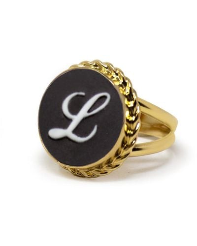 Vintouch Italy Gold Vermeil Black Cameo Ring Initial L - Metallic