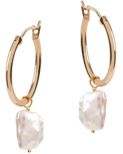 Amadeus Venus Hoop Earrings With Keshi White Pearls - Metallic