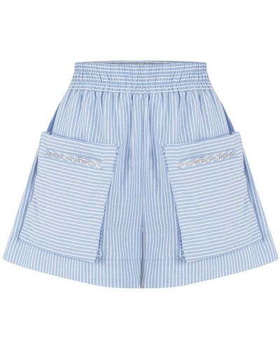 Nocturne Striped Mini Shorts With Pockets - Blue