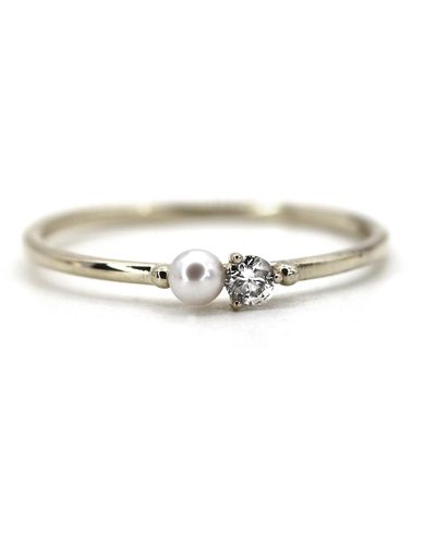 VicStoneNYC Fine Jewelry Natural Tiny Pearl And Diamond Gold Ring - White