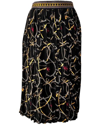 L2R THE LABEL Embroidered Pleated Scarf Midi Skirt In Black