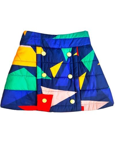 L2R THE LABEL Majorelle Quilted Skirt In Geometric Print Blue