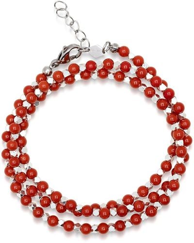 Nialaya S Silver Wrap Around Bracelet With Jade - Red