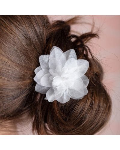 The Pink Reef Silk Ivory Dahlia French Clip Hair Barrette - Brown