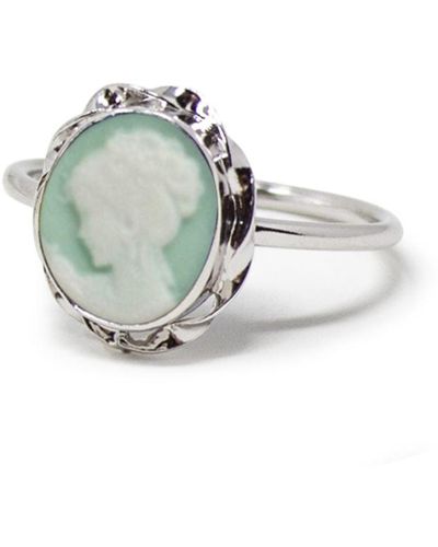 Vintouch Italy Sterling Silver Green Mini Cameo Ring - White