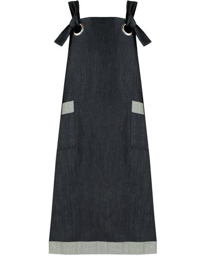 keegan Navy Denim Pinafore Dress With Eyelet Tie Straps - Black