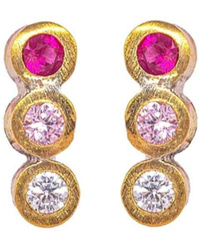 Lily Flo Jewellery Get Funky Tripple Bar Diamond, Emerald, Ruby Or Pink, Yellow Or Blue Sapphire Stud Earrings - Metallic