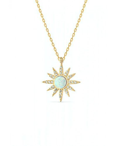 Spero London White Opal Sun Sterling Silver Necklace - Metallic