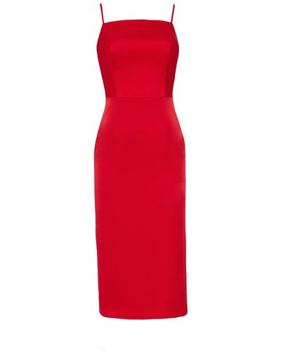 Nomi Fame Ora Crepe Satin Midi Dress With Adjustable Straps - Red