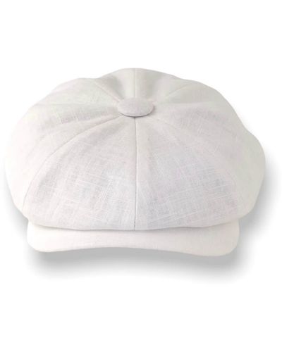 Mister Miller - Master Hatter Alberts Beach Bakerboy Hat In Washed Linen - White