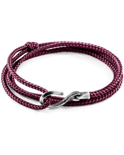Anchor and Crew Aubergine Purple Heysham Silver & Rope Bracelet