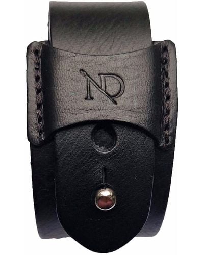 N'damus London Finsbury Natural Grain Leather Bracelet With Silver Button - Black