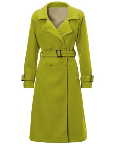 BLUZAT Lime Double Breasted Slim Coat - Green