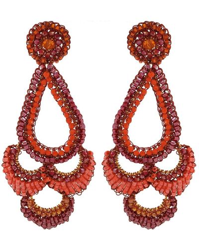 Lavish by Tricia Milaneze Coral Red Mix Siren Maxi Handmade Crochet Earrings - Yellow