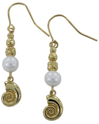 Reeves & Reeves Pearl And Ammonite Gold Plate Drop Earrings - Metallic