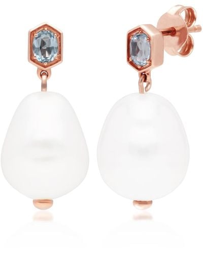Gemondo Baroque Pearl & Topaz Earrings In Rose Gold Plated Silver - Blue
