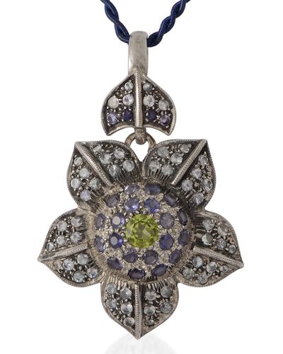 Emma Chapman Jewels Rose Petal Iolite Peridot Moonstone Pendant - Gray