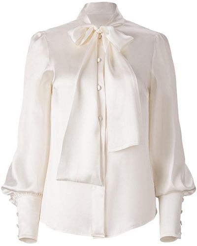 Lita Couture Silk Pussy-bow Shirt In Ivory - White